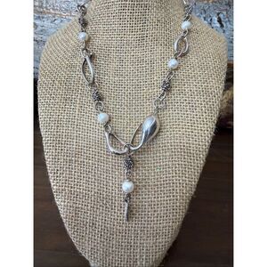 Michael Dawkins Sterling 14k Gold Pearl Rondele Open Link Lariat Necklace